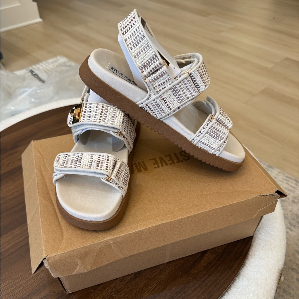 Women’s White Woven Strap Sandals